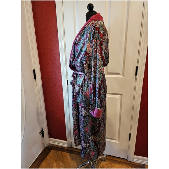 VICTORIA'S SECRET Vintage 90s Paisley Satin Terry Long Bath Robe sz M Womens Y2K - Picture 4 of 8